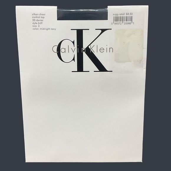 Vtg Calvin Klein Silken Sheer Pantyhose Midnight Navy Control Top 20 Denier Sz 3 - Picture 1 of 7